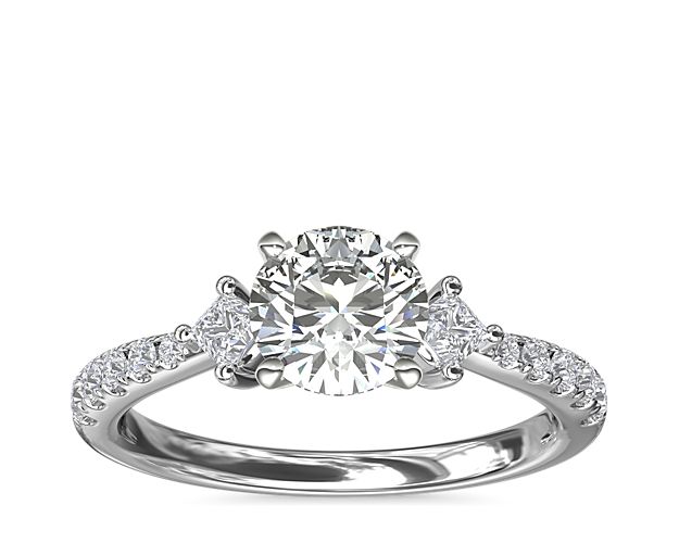 East-West Sidestone and Pavé Diamond Engagement Ring in 14k White Gold (1/4 ct. tw.)