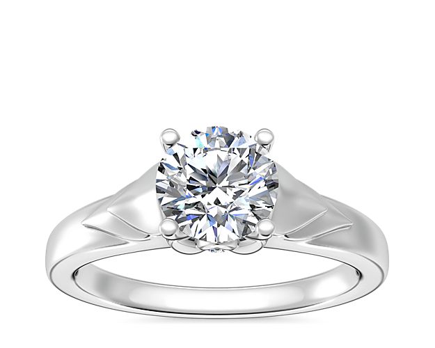 Chevron Solitaire Plus Engagement Ring in 14k White Gold