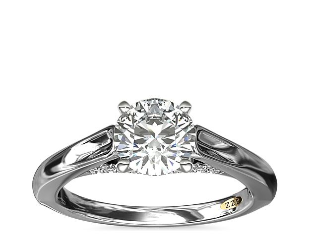 ZAC ZAC POSEN Curved Cathedral Solitaire Engagement Ring with Diamond Bridge Detail in 14k White Gold (1/10 ct. tw.)