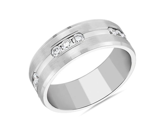 Trio Stationed Channel-Set Diamond Wedding Ring in 14k White Gold (8 mm, 1 1/6 ct. tw.)