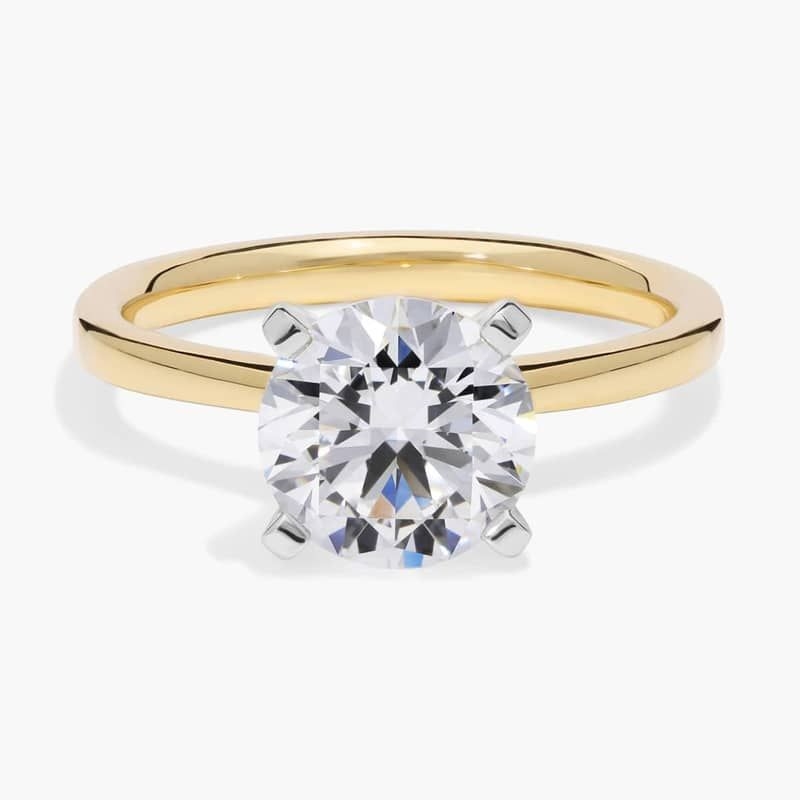 2 CT. GIA Certified Round Lab Created Diamond Petite Solitaire Engagement Ring in 14k Yellow Gold
