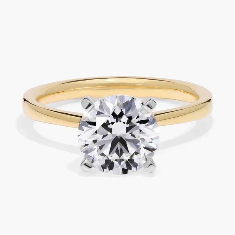 2 CT. GIA Certified Round Lab Created Diamond Petite Solitaire Engagement Ring in 14k Yellow Gold