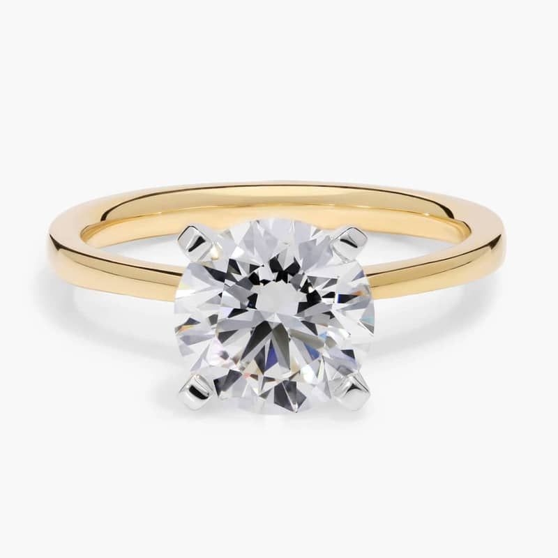 2 CT. GIA Certified Round Lab Created Diamond Petite Solitaire Engagement Ring in 14k Yellow Gold
