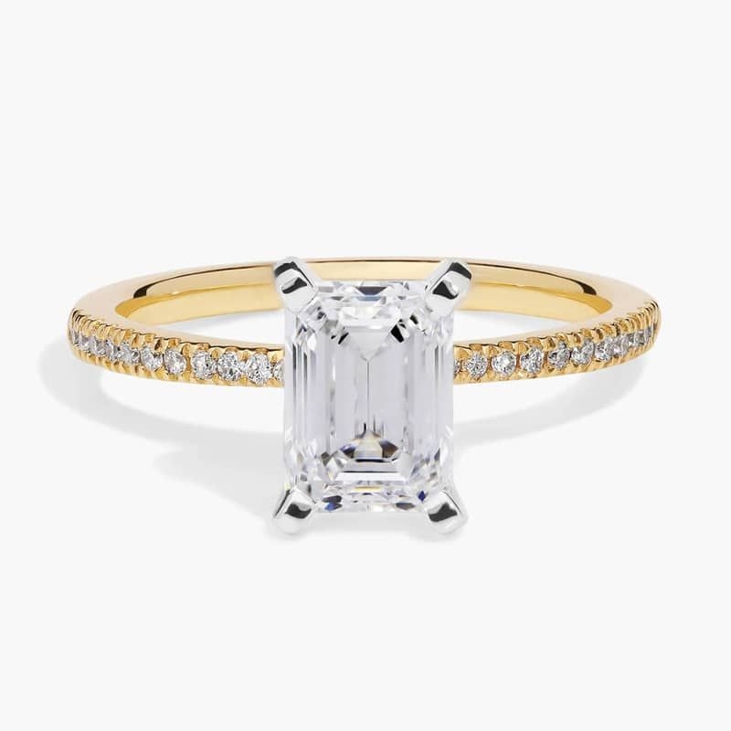 1 1/2 CT. GIA Certified Emerald Lab Created Diamond Petite Micropavé Diamond Engagement Ring in 14k Yellow Gold (1/10 ct. tw.)