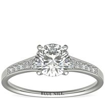 Graduated Milgrain Diamond Engagement Ring in 14k White Gold (1/10 ct. tw.)