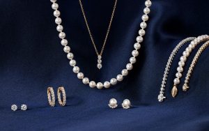 Diamond, pearl and gold Mother’s Day bracelets, necklaces and earrings.